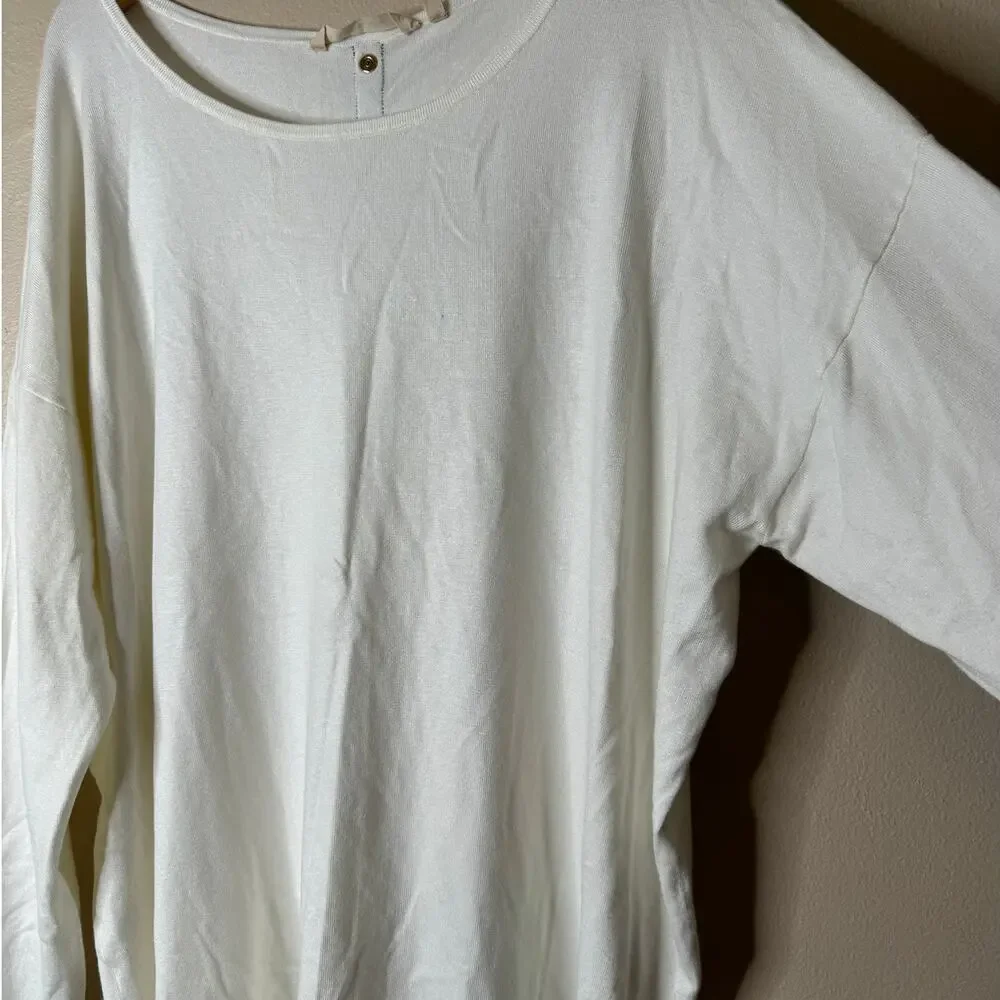 Soft Surroundings Women's Plus 2X Trieste Button-Back Cream Sweater